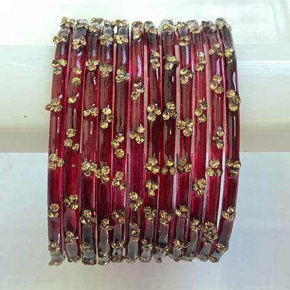 Maroon Triple Stone Bangles Set