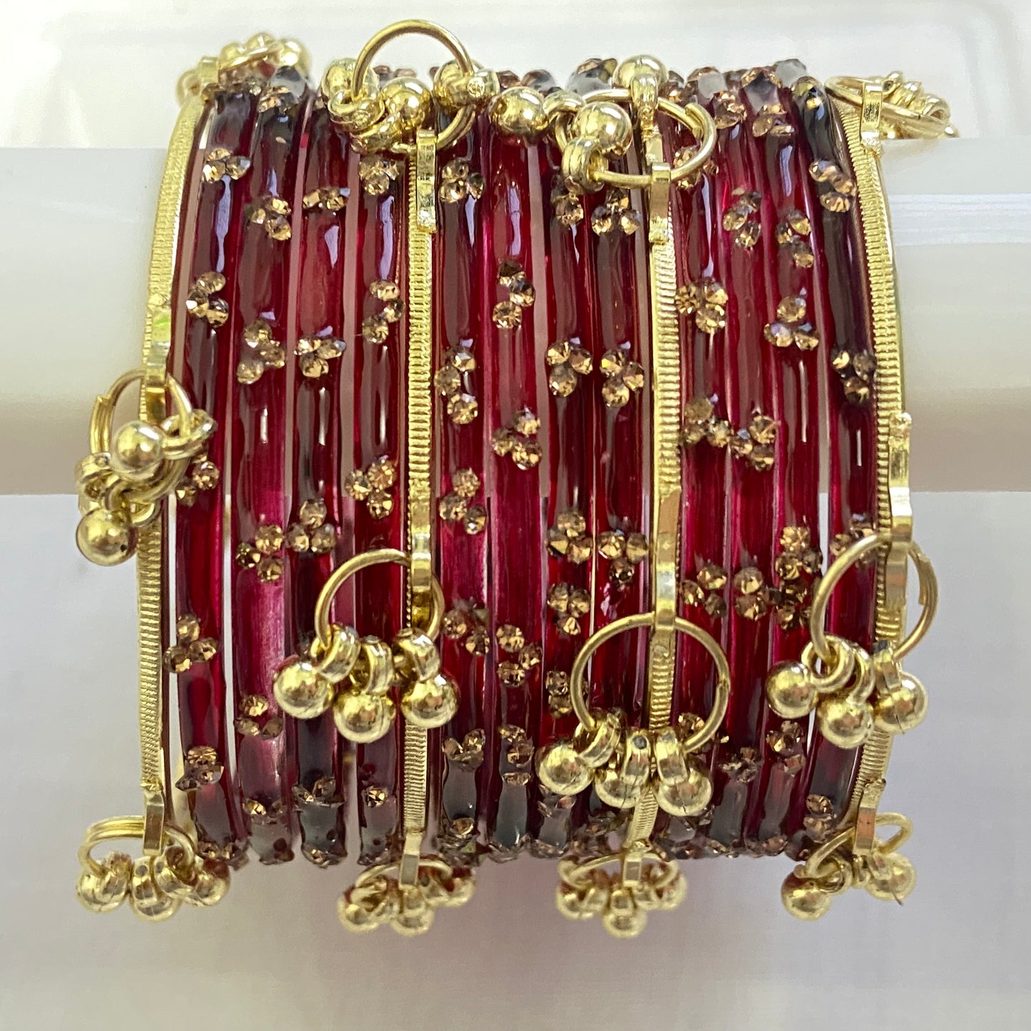 Maroon Triple Stone Bangles Set