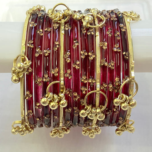 Maroon Triple Stone Bangles Set