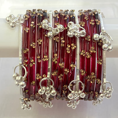 Maroon Triple Stone Bangles Set