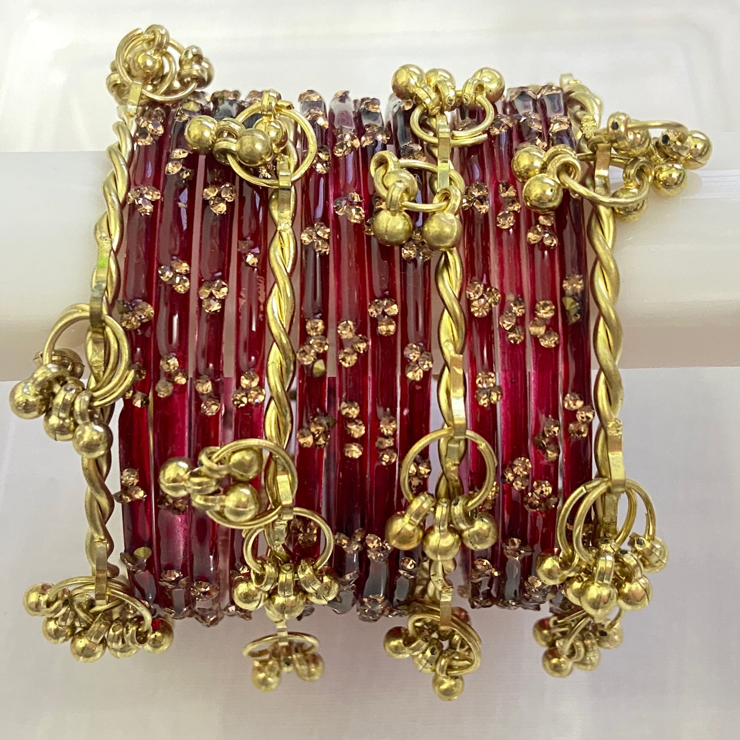 Maroon Triple Stone Bangles Set