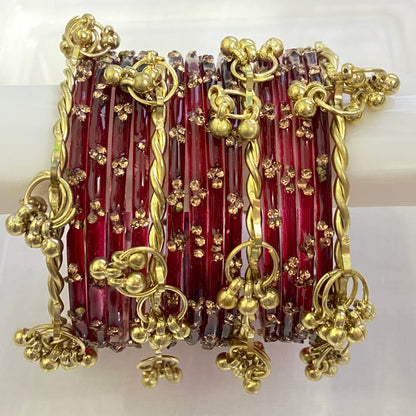 Maroon Triple Stone Bangles Set