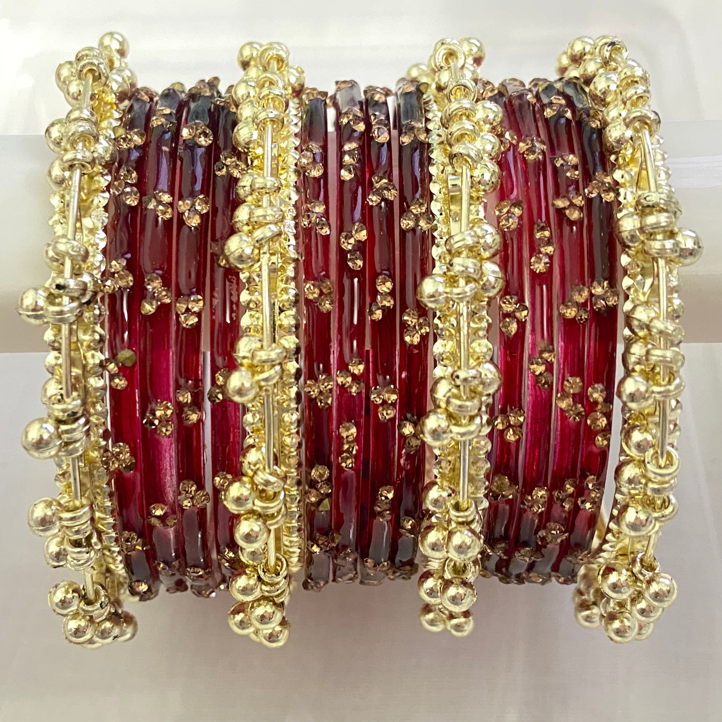 Maroon Triple Stone Bangles Set