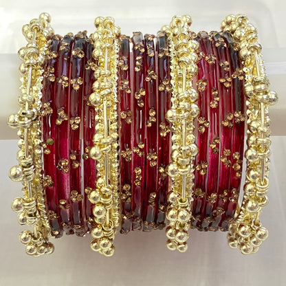 Maroon Triple Stone Bangles Set