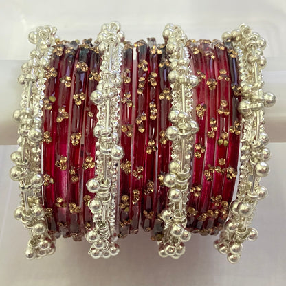 Maroon Triple Stone Bangles Set