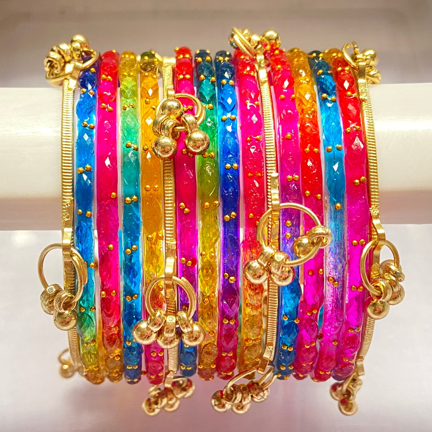 Deep Multicolor Raindrop Bangles Set