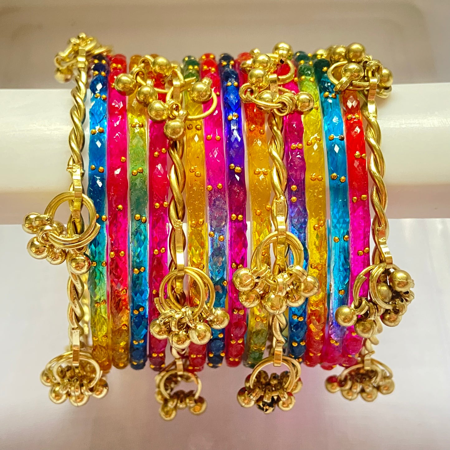 Deep Multicolor Raindrop Bangles Set