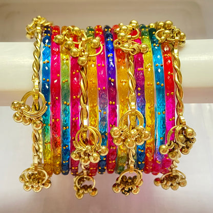 Deep Multicolor Raindrop Bangles Set